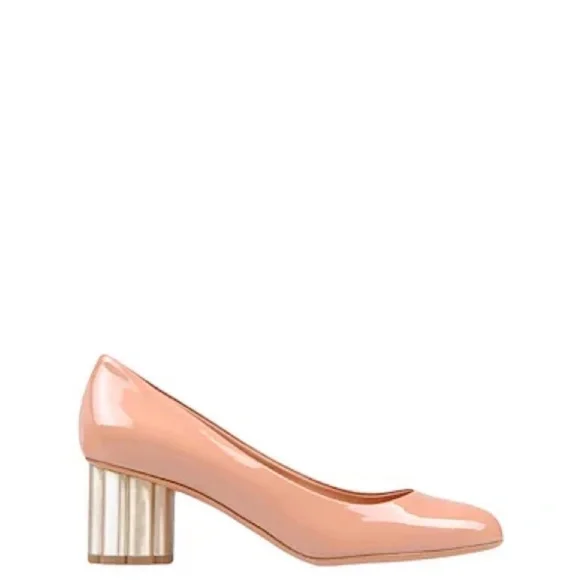 SALVATORE FERRAGAMO Patent Leather Flower Heel Pink Size 5 - Picture 3 of 11